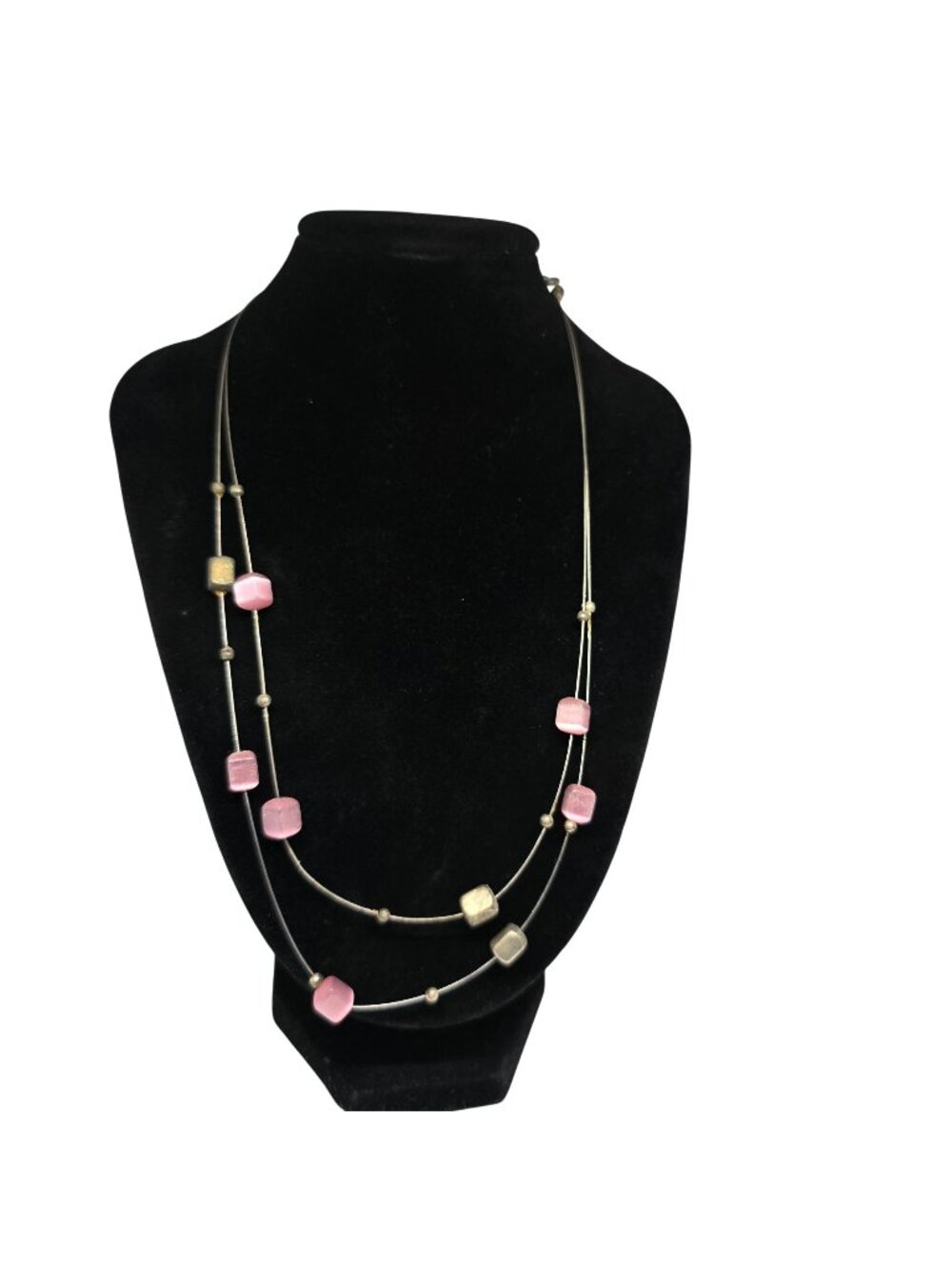 Pink & Gold Beaded Double-Strand Necklace With Adjustable Chain